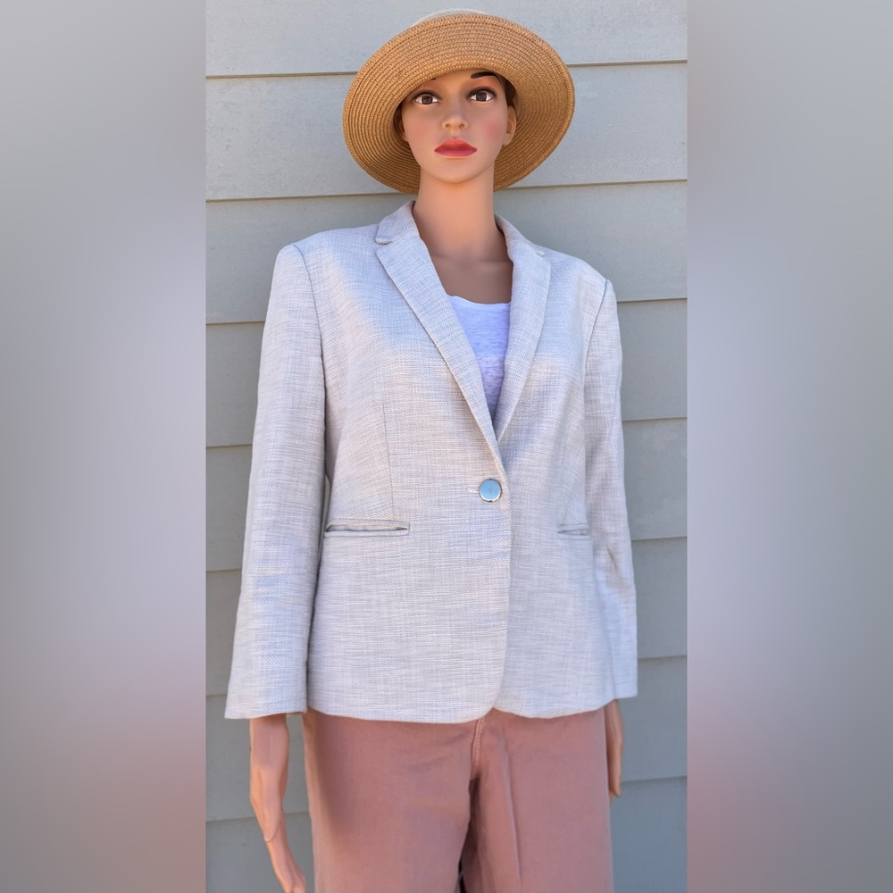 Ann Taylor Cream Blazer Tailored Fit Textured Fabric